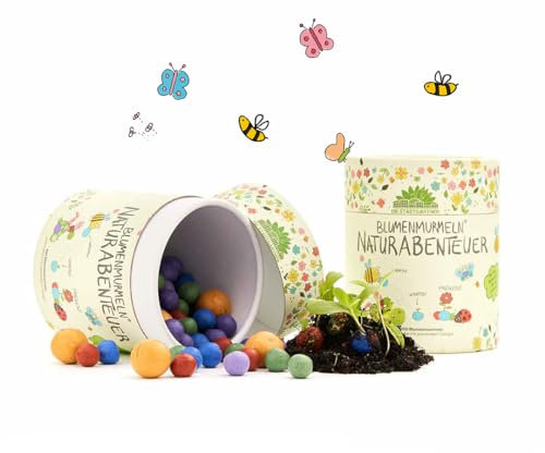 100 bunte Blumenmurmeln Mein Naturabenteuer | handgerollte, farbenfrohe Samenbomben | Perfekt zum Kindergeburtstag | Geschenk für Kinder | 100% ökologisch & mind. 2 J. haltbar