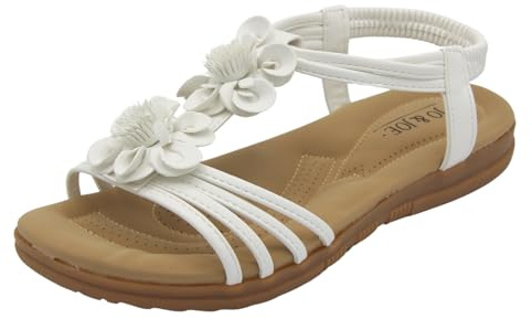 Jo & Joe Womens Floral Cushioned Sandals Ladies Comfortable Holiday Sandals White 6