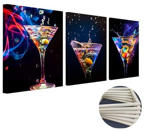quiodok Set 3 Quadri Da Parete Stampa Su Tela Personalizzata 30x30 Boho Decorazioni Pronto Da Appendere Immagini Bicchieri Da Vino Colorati per Camera Da Letto Del Soggiorno