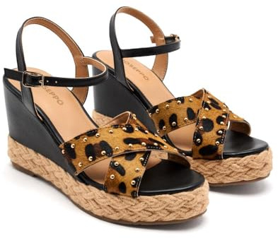 GIOSEPPO Delafield Sandales compensées type espadrilles pour femme Léopard Pointure 38, léopard, 38 EU
