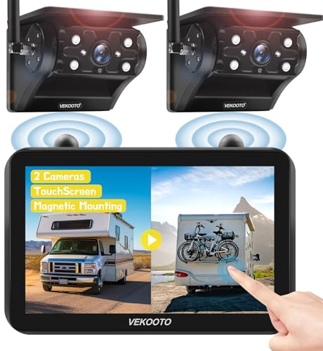 VEKOOTO VK7 2 Magnetic Solar Wireless Backup Camera with 7'' IPS Touchscreen, 15,000mAh Rechargeable, No Wiring, HD1080P Night Vision Wireless Backup Camera for Trucks, RV, Trailer, Camper