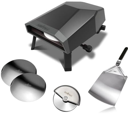 Grillfürst Gas Pizzaofen 305 mit drehbarem Pizzastein inkl. Starterset mit Pizzaschieber, 2 Pizzablechen und Pizzaschneider - bis zu 400°C, 4,65 kW starker Outdoor-Ofen, perfekt für knusprige Pizza