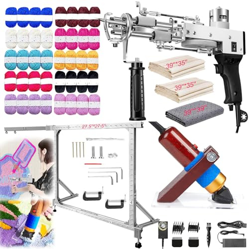 Pistola Per Trapuntatura, Kit Tufting Set Trapuntatura Pistole Tappeti Con Telaio In Lega Alluminio 27,5 X 27,5'' Taglierina Tappeti Pelo Tagliato E Pelo Ad Anello 40 Rotoli Filato Con Panni Tufting