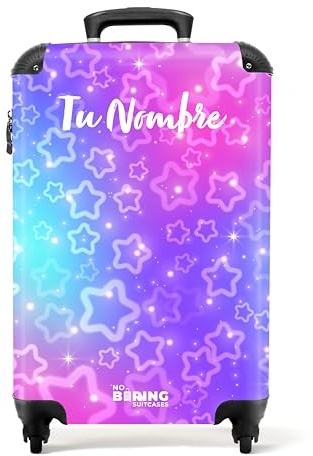 NoBoringSuitcases.com: Kinderkoffer mit Rollen - 55x40x20 cm, Sternenmuster in Lila-Rosa für Mädchen