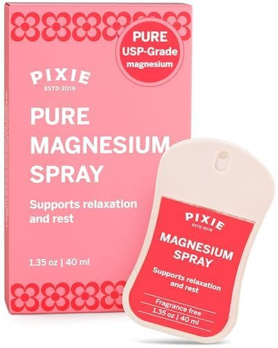 Pixie Pure Magnesium Spray 1.35oz – USP Grade – Fast-Absorbing Topical Relief for Body Aches, Sleep & Menstrual Discomfort – Travel Size & Non-Toxic for Feminine Care