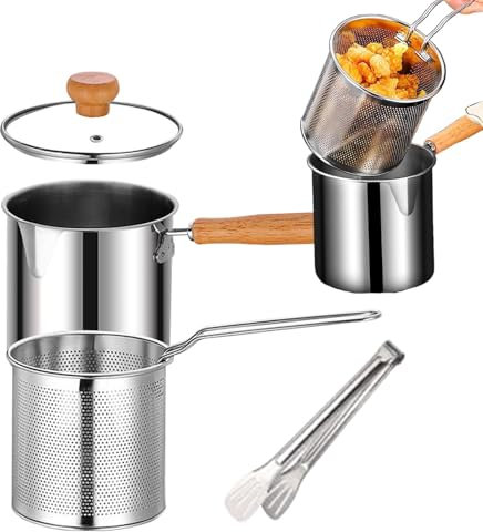 Olla Freidora Con Cesta Coladora, Tapa Transparente Y Pinzas Para Alimentos, Olla Freidora De Acero Inoxidable 304, Sartén Pequeña Multifuncional Con Mango Para Frituras Tempura