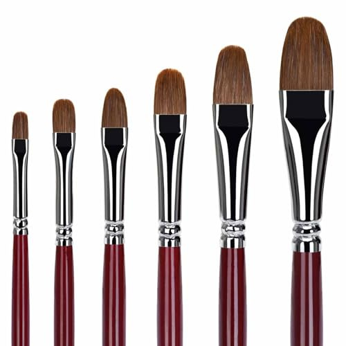 6Pcs Weasel Hair Long Handle Filbert Paint Brush Set for Acrylic, Oil, Gouche and Watercolour Painting
