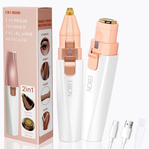 EBION Epilatore Viso Donn, Rasoio Sopracciglia Donna 2 In 1 Elettrico, Comodo E Mini Epilatore Sopracciglia Donna Con Luce Led, Per Rimozione Peli Per Labbra Viso