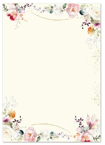 50 ark brevpapper tropiska blommor DIN A4 (210 x 297 mm), 90 g/m² färgglad