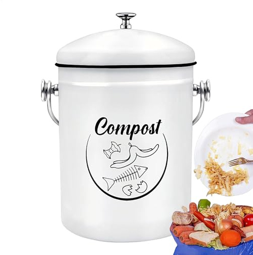 Contenedor de abono con tapa, contenedor de abono resistente al olor de 5 litros, cubo colector de residuos de alimentos familiares con forma de granja para verduras, frutas