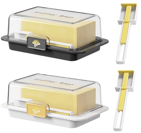 2 Pack Airtight Butter Dish with Lid, Butter Divider Box with Spreader,Countertop Covered Dish Container,Easy Scoop Unbreakable Cheese Keeper