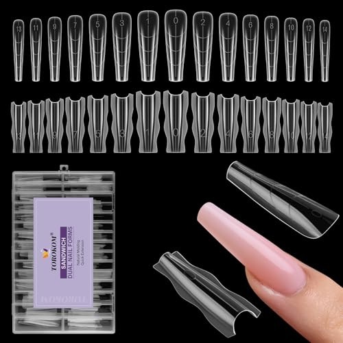 TOROKOM 240 st smörgås dubbla nagelformer, genomskinliga nagelformar för topp- och bottendesign för snabba nagelförlängningar, återanvändbar nagelform för bygggel och polygel, inga pappersformer