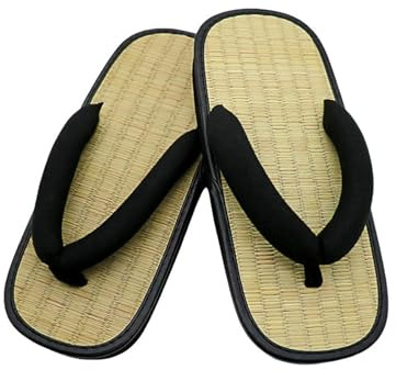 Générique Sandales japonaises traditionnelles | Paille de riz Zori | Pantoufles japonaises | Zouri classique, Noir.