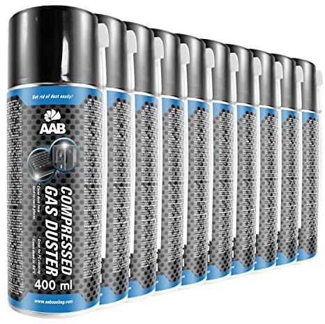 10 x AAB Compressed Gas Duster 400 ml - tryckluft för rengöring av dator, tangentbord och annan kontorsutrustning, PC-rengöringssats, luftdamm, luftburk, aerosol, konserverad luft