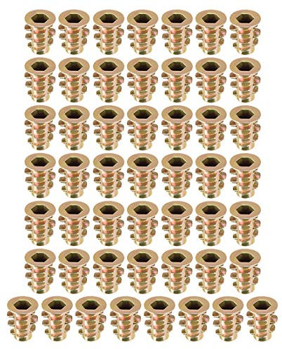 sourcing map Furniture Threaded Insert Nuts Zinc Alloy M4 Internal Threads 10mm Length 50pcs