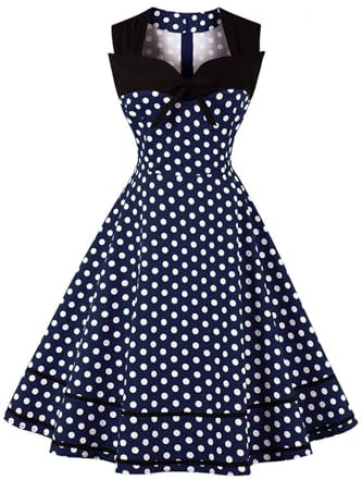 AXOE Damen Polka Dots 60er Jahre Kleid Rockabilly Armellos Navy Gr.40, L