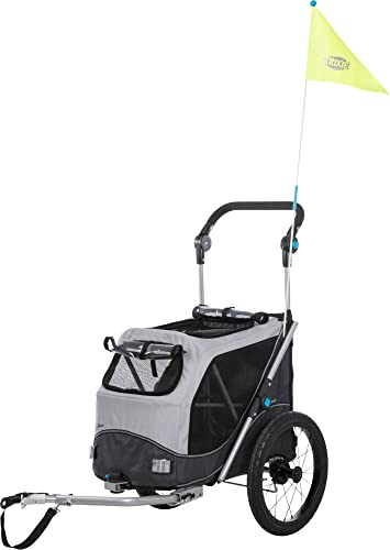 TRIXIE dog trailer for bicycles 21.3 × 23.6 × 33.5 inches up to 66.1 lbs – reflective dog bike trailer with practical quick-fold function – with integrated cushion and leash, 12798