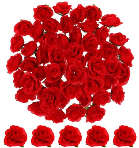 FAVOMOTO 50PCS Mini Red Rose Head, 1.6 DIY Crafts Fake Roses Flower Heads Artificial Flowers Decoration for Valentine's Day Wedding Centerpieces Bridal Shower Party Home Decor