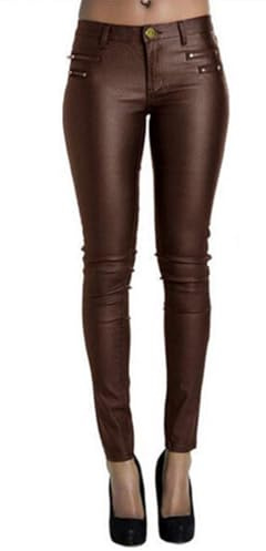 Andiwa Pantalon en similicuir pour femme Taille basse Double fermeture Éclair Push Up Stretch Skinny PU Legging sexy Taille petite/standard/grande