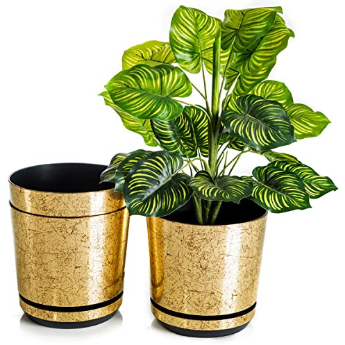 Set om 3 krukor med underlägg, 26 cm i diameter, 012 Gammalt Guld; glamour; moderna, högglansiga, klassisk stil, rustik, loft, för växter, örter, blommor och växtkompositioner