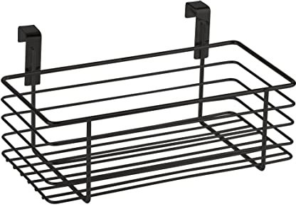 WENKO Einhängekorb Klein, Organizer zum Einhängen an Schublade oder Schranktür, geeignet für Badezimmer und Küche, ohne Bohren, aus pulverbeschichtetem Metall, 24 x 11,5 x 15 cm, Schwarz, 69747800