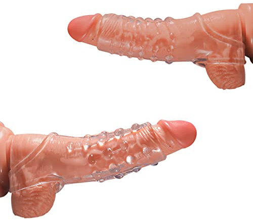 Penishülle Penis Sleeve Penisring Dehnbar Silikon Cockring 2 Stück,Penismanschetten mit Hodenring für Intensive Stimulation und Verzögerung Ejakulation,Sex Spielzeug für Männer (Transparent)