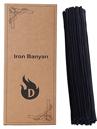 Iron Banyan 100 Vass diffusor pinnar 25 cm rotting | 100 st ersättningspinnar i naturligt rottingträ för eterisk oljediffusor, hemdoftpåfyllning, återanvändbar, svart färg