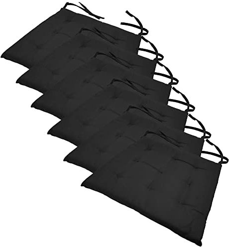 NYVI Stuhlkissen 40x40 cm ComfySeat Anthrazit 6er Set - Sitzkissen mit Bändern/Schleife, 9-fache Steppung - Indoor & Outdoor - Gartenstuhlkissen aus Baumwoll-Mischgewebe - ÖkoTex 100
