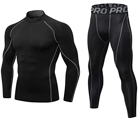 LNFINTDO Set di biancheria intima termica da uomo a maniche lunghe a compressione e pantaloni lunghi con strato inferiore termico per corsa, ciclismo, sci in inverno, Linea grigia., M