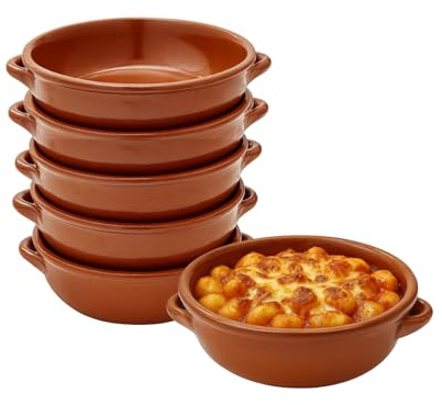 Virsus 6 Tegamini in Coccio Monoporzione, Misura 15x5 cm, Ciotole in Terracotta con maniglie, Terrine adatti al Forno, per Gnocchi, Fusilli, Lasagne, Parmigiana, Pasta al Forno, Made in Italy