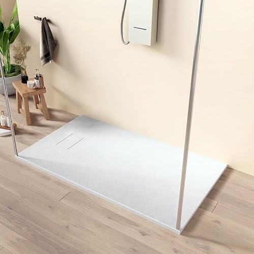 Exagonshop Quarzo piatto doccia 80x160 in smc effetto pietra ardesia bianco