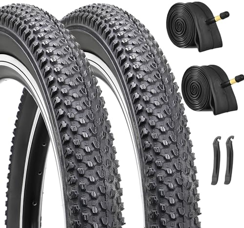 20-inch Mountain Bike Tires Set: Hycline 2-Pack 20x2.125 inch (57-406mm) Folding Replacement Puncture-Resistant Bicycle Tires and Pair 20-inch Inner Tubes with Tire Levers for MTB Off-Road Bike