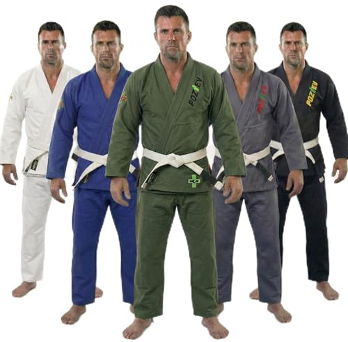 POZTEV Brazilian Jiu Jitsu Gi for Men & Women BJJ Gi Grappling Kimonos Preshrunk Lightweight Fabric Martial Arts Training Uniform With Free White Belt (M-Green,A1)