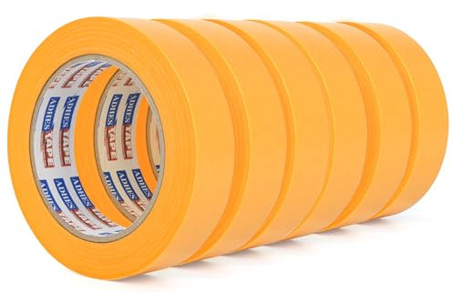Adesivo 6 Rotoli Nastro Carta Nastro per mascheratura Carta Gommata 25mm x 50m, Resistente ai raggi UV per 7 giorni, Nastro Carrozziere Nastro Adesivo per Pittura per Precise Verniciatura