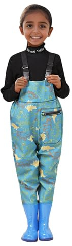 Tinarying Girls Jumpsuit Kids Cartoon Camo Chest Waders Youth Fishing Waders for Toddler Children Water Proof Hunt & Fishing Waders with Boots for Boys Girls (Green, 18-24 Months)