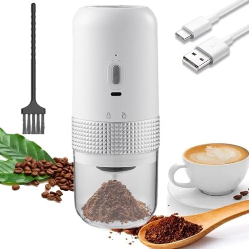 Macinacaffè elettrico, macinacaffè elettrico portatile, macinino regolabile in ceramica, piccolo macinino da caffè ricaricabile per fagioli, noci, cereali, 25 g (bianco)