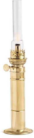 Oil Lamp - 16” Tall Column Lamp with Antique-Style Brass Body and Glass Chimney - Decorative Kerosene Lantern with Adjustable Wick - Oil Lamps for Indoor or Outdoor Use by Kings County Tools