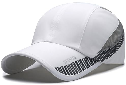 Malaxlx Cappello da baseball ad asciugatura rapida per uomo e donna, protezione solare UPF 50+, berretto sportivo regolabile per corsa, escursionismo, attività all'aperto, bianco, Taglia unica