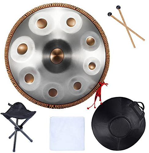 22 Handpan Drum Instrument in D Minor Steel Hand Pan Drums with Bag, Tripod Professional Audio Production 9 Notes D3, A, Bb, C, D, E, F, G, A