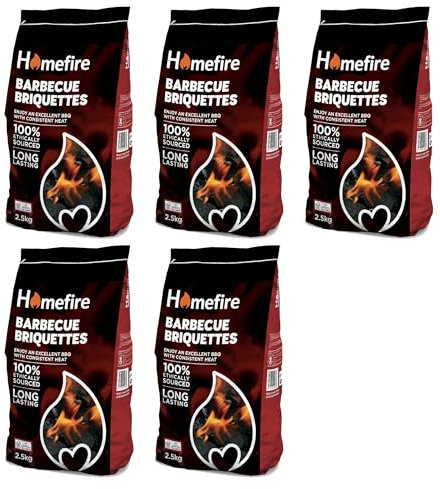 Homefire BBQ Briquettes, Premium Charcoal Briquettes for Grilling, BBQs, and Outdoor Cooking, 2.5 kg (Pack of 5)