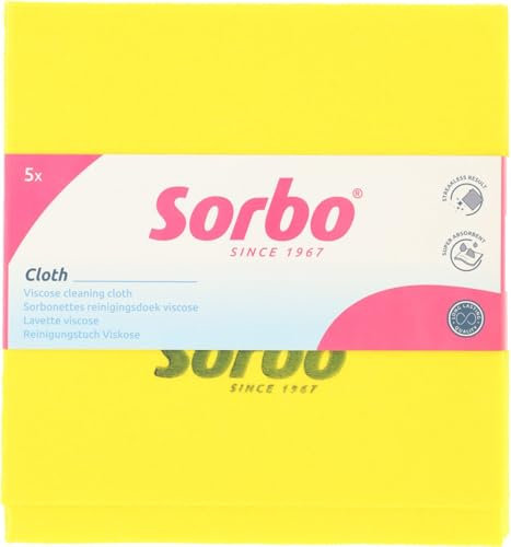 Sorbo Sorbonettes – Juego de 5 paños de Limpieza – 38 x 40 cm – Altamente absorbentes y sin Pelusas – Lavable hasta 60 °C – Toallitas universales – para Cocina, baño y hogar – Amarillo