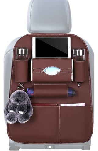 Krmoau Organiseur de siège arrière pour voiture - En cuir synthétique - Protection de siège arrière avec porte-gobelet - En cuir synthétique - Accessoire de voiture - Accessoire de voyage pour les