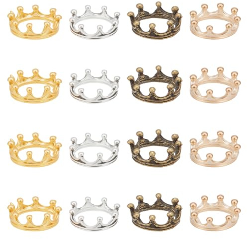 FREEBLOSS 16 Pcs Dollhouse Mini Crown Metal Mini Doll Crown Tiny Miniature Crowns for Princess Cake Topper Dolls Headwear Accessories 0.67 * 0.24 Gold&Silver&Rose Gold&Copper