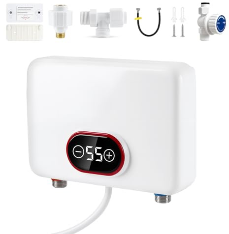 Jellybibo Mini scaldabagno istantaneo, max. 55 ℃, 5500 W 220 V, scaldabagno elettronico con valvola di controllo e indicatore della temperatura LED, impermeabile IPX4, scaldabagno elettrico per