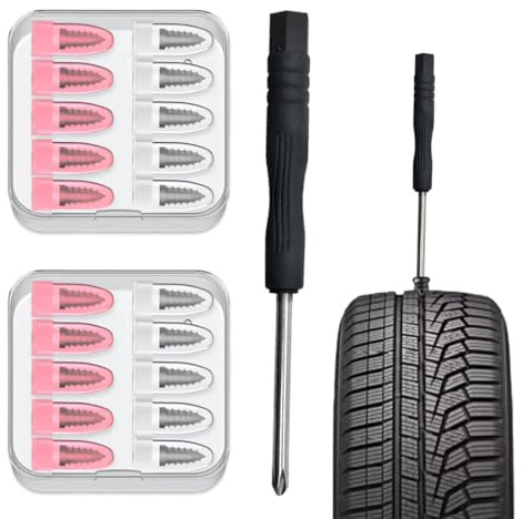 YUVKIN 20 Pezzi Kit Riparazione Pneumatici Auto, Set Riparazione Cerchioni con Cacciavite, Kit Tubeless per Forature per Auto Moto Bicicletta (10S + 10L)