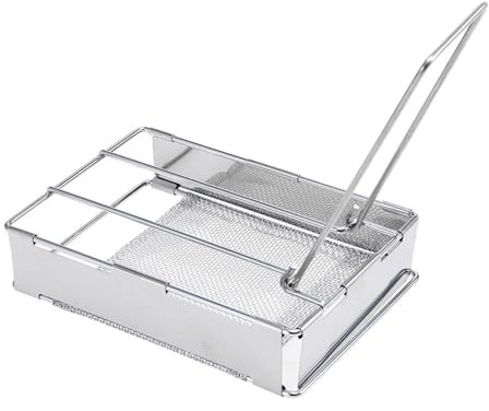 CashMuch Grille-pain pliable à plat pour randonnée, rangement facile, durabilité extrême, léger, longue poignée, parfait pour le camping et le pique-nique