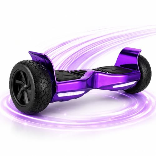 Revix RX1 Hoverboard 8.5 All Terrain Off Road Self Balancing Scooter with LED Lights and Bluetooth Speaker for Indoor and Outdoor Use – Chrome Purple