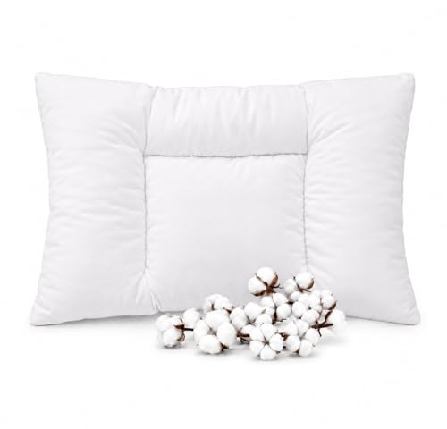 Fushia Medical Care Almohada Bebé 1 Año y Niño, Primera Almohada Infantil, Hipoalergénica, Antiácaros y Transpirable, Funda 100% Algodón Suave y Lavable, Cojín Ergonómico para Cuna, 35x55 cm