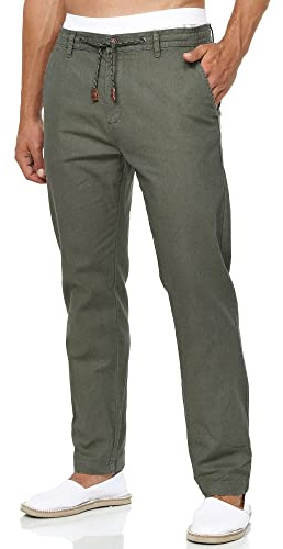 Indicode Herren Veneto Stoffhose aus Leinen & Baumwolle | Leinenhose Freizeithose Männer Army, XL