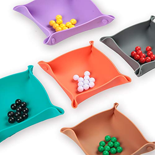 Collapsible Board Game Storage Bowls, Portable Folding Tray Accessory Holds Tabletop Bits, Components, Pieces, Dices for Classic & Modern Gaming, RPG Roleplaying (Macoron Color)
